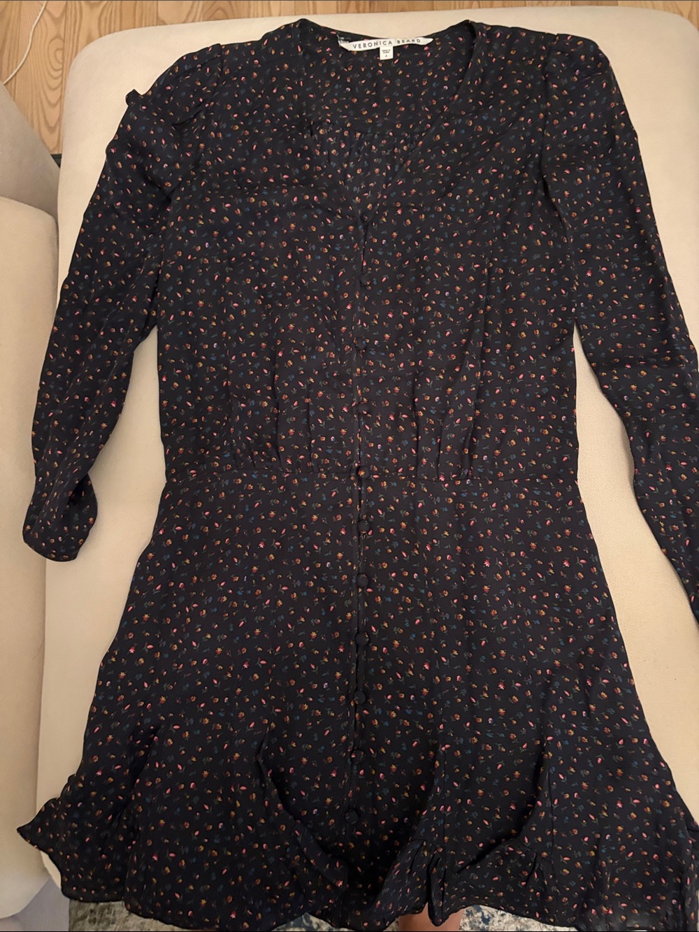 Veronica Beard Black Floral Long-Sleeve Mini Dress